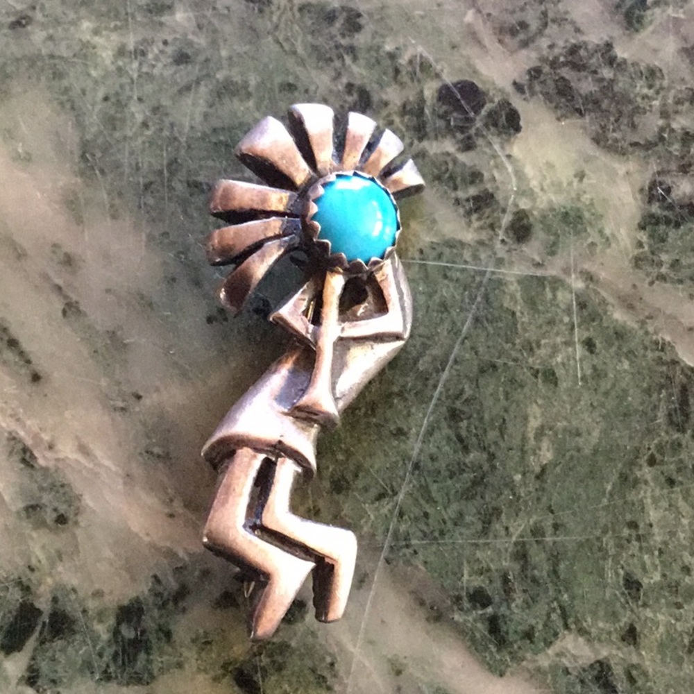 🔆PIN NATIVE AMERICAN MADE STERLING SILVER TURQ🔆